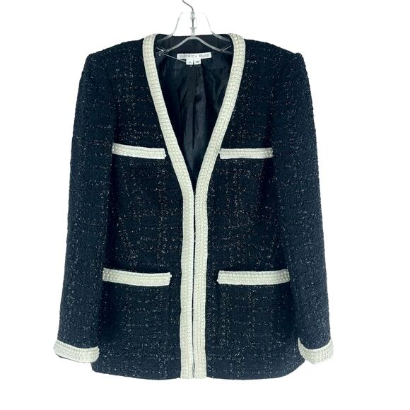 Veronica Beard Kemsley Pearl Embellsihed Tweed Wool Jacket Black Size 00 - Picture 3 of 10